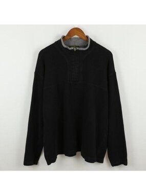 Eddie Bauer Men's XXL Black Gray Ribbed Cotton 1/4 Zip Pullover Knit Sweater